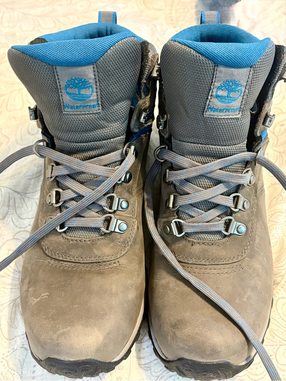 Timberland Gray and Blue Lace-Up Waterproof Boots gently worn